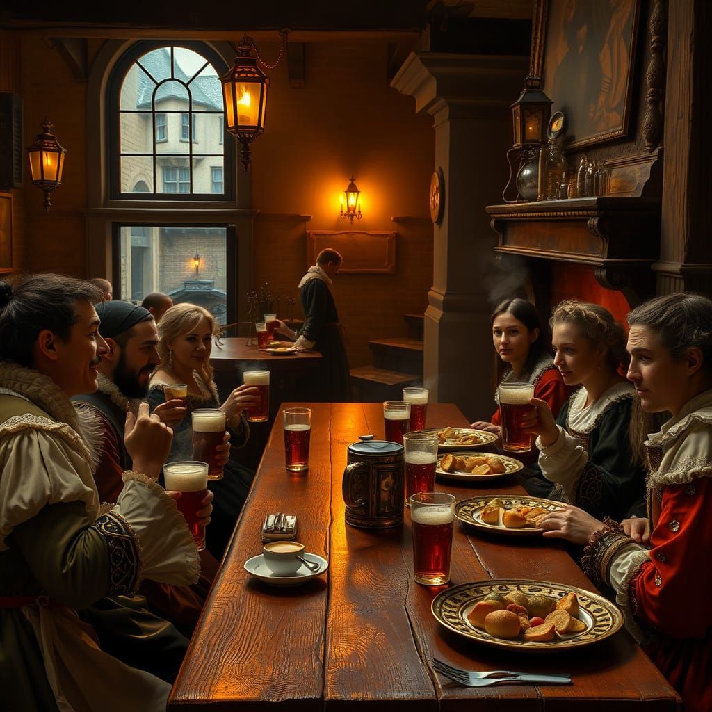 Medieval Tavern Scene in Dutch Masters Style