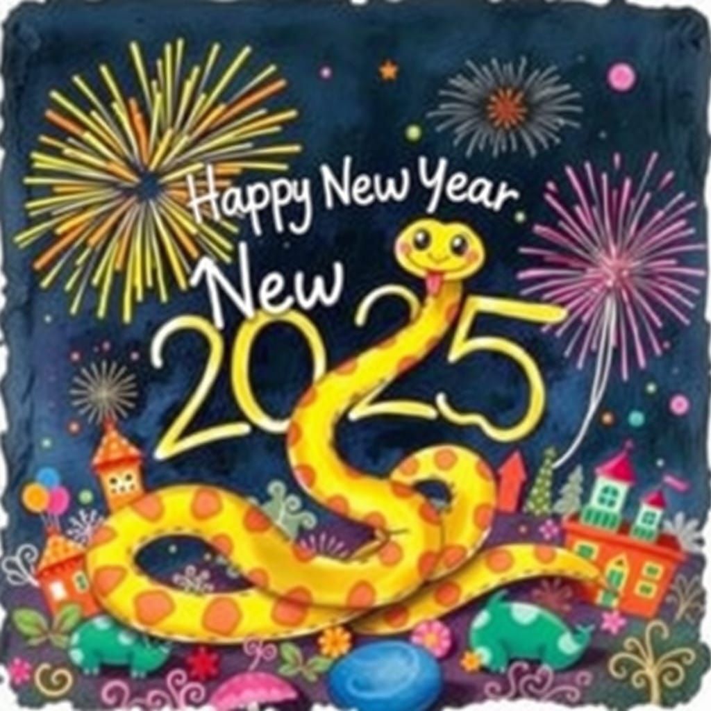 Vibrant New Year Celebration in Whimsical Gouache