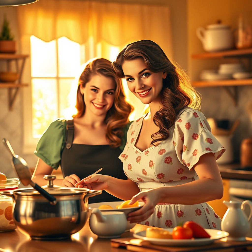 1950s Homemaker and Daughter: Digital Art Portrait