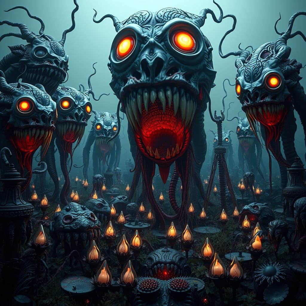 Surreal Garden of Teeth and Eyes in Dark Style