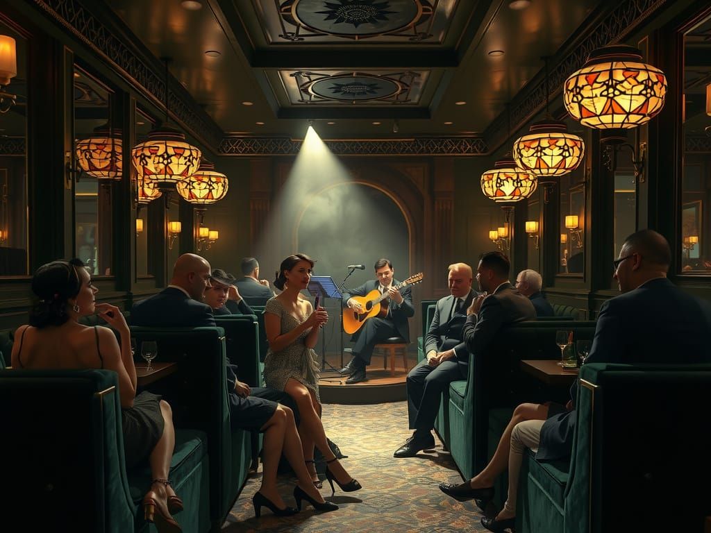 Roaring 20s Speakeasy Scene in Hyperrealistic Style