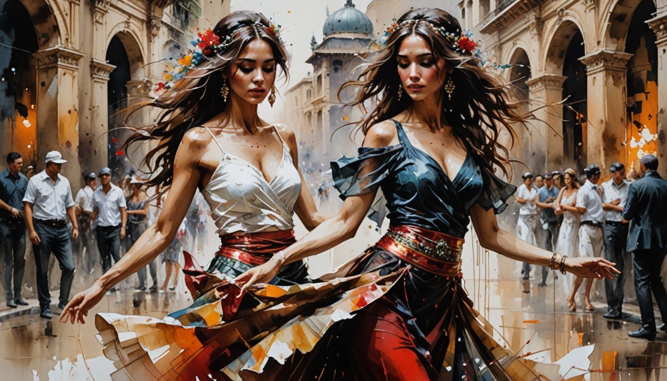 Elegant Dancer in Sultan's Palace, Stylized Watercolour