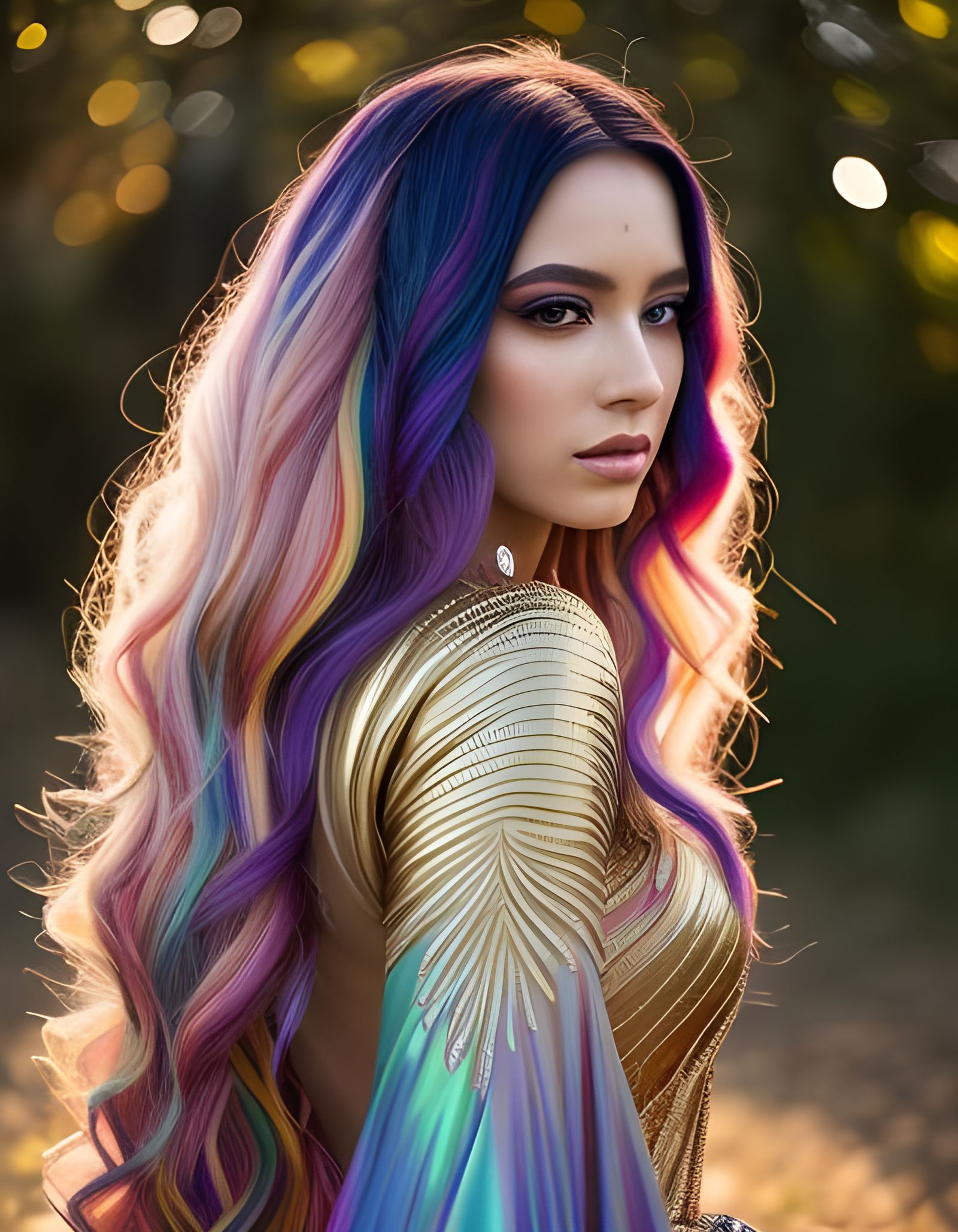 Rainbow Woman Portrait in Golden Hour Lighting
