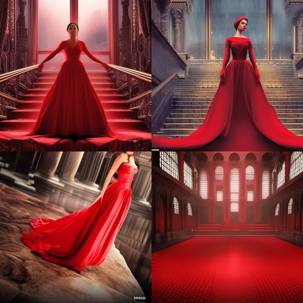 Woman in Red Dress in Digital Matrix