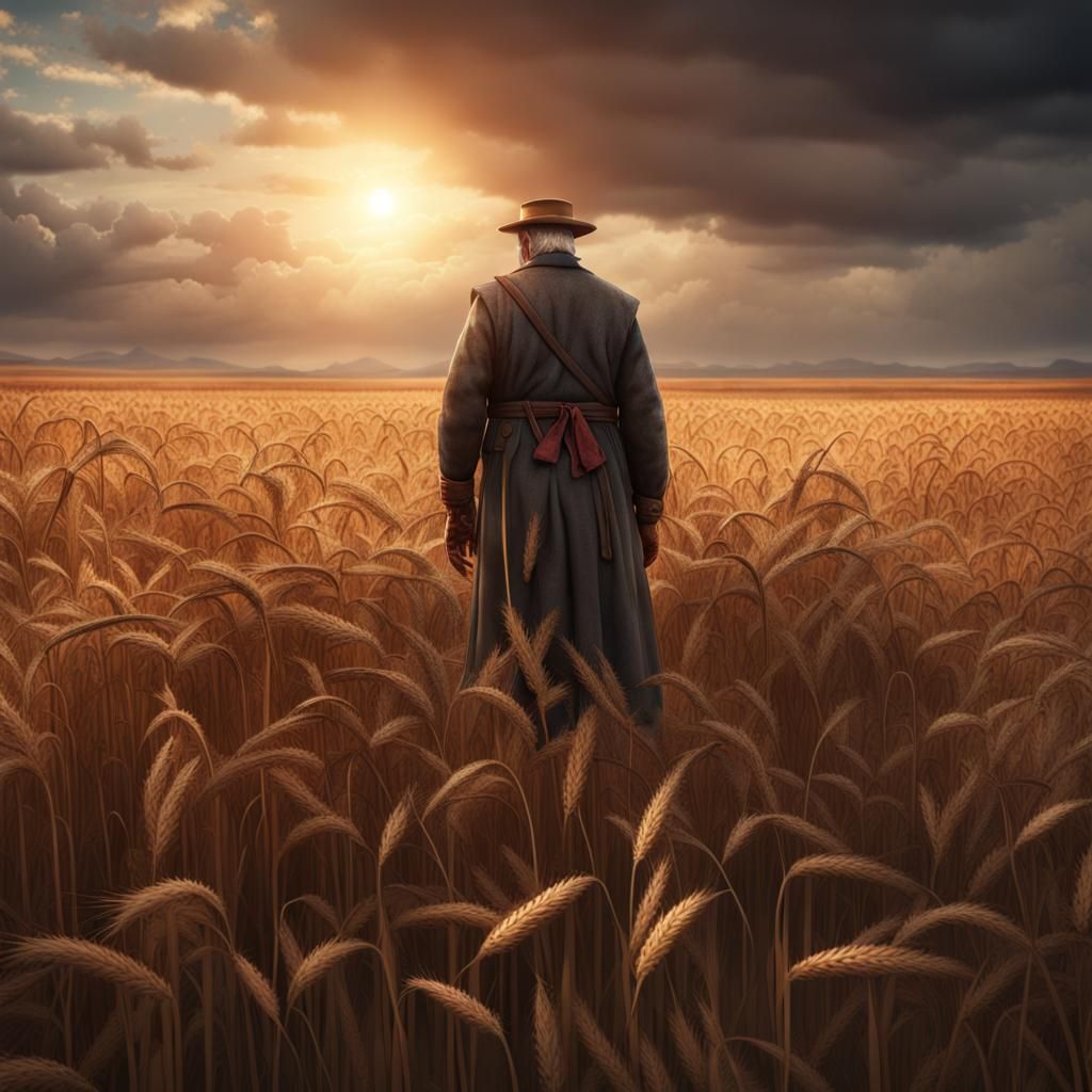 Discouraged Farmer in Withered Field, Matte Painting