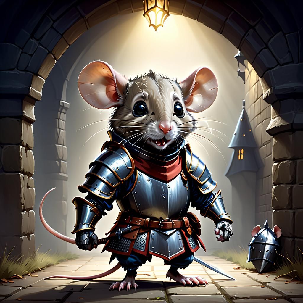 Mouse Knight in Armor, Hyperrealistic Artstation Style