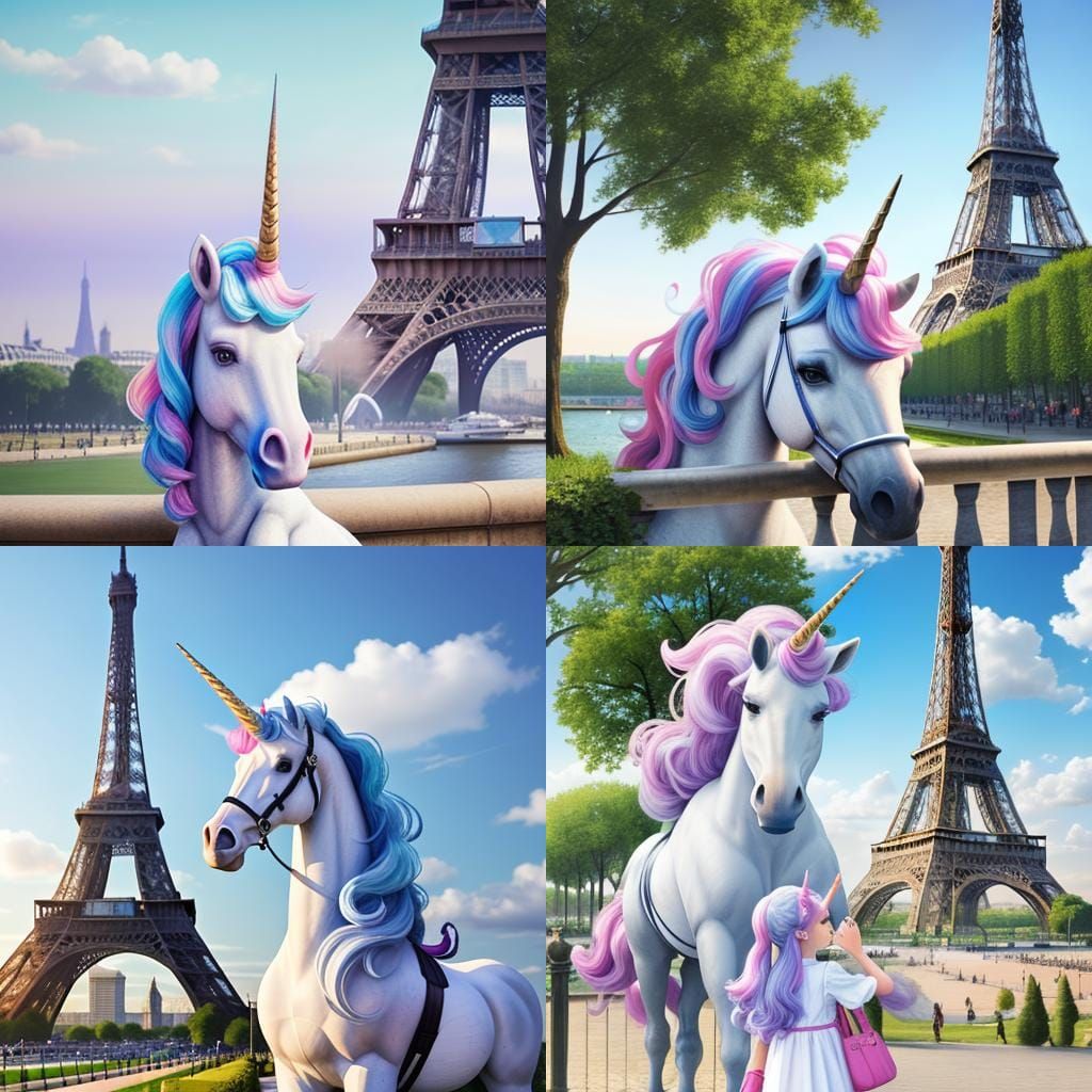 Unicorn Gazing at Eiffel Tower: AI Art