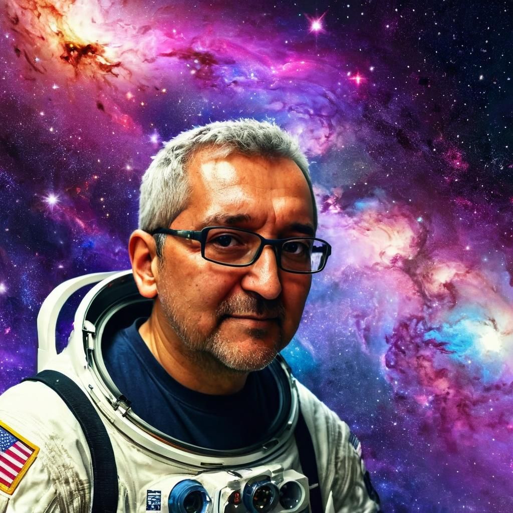 Astronaut Portrait Amidst Swirling Galaxies: Concept Art