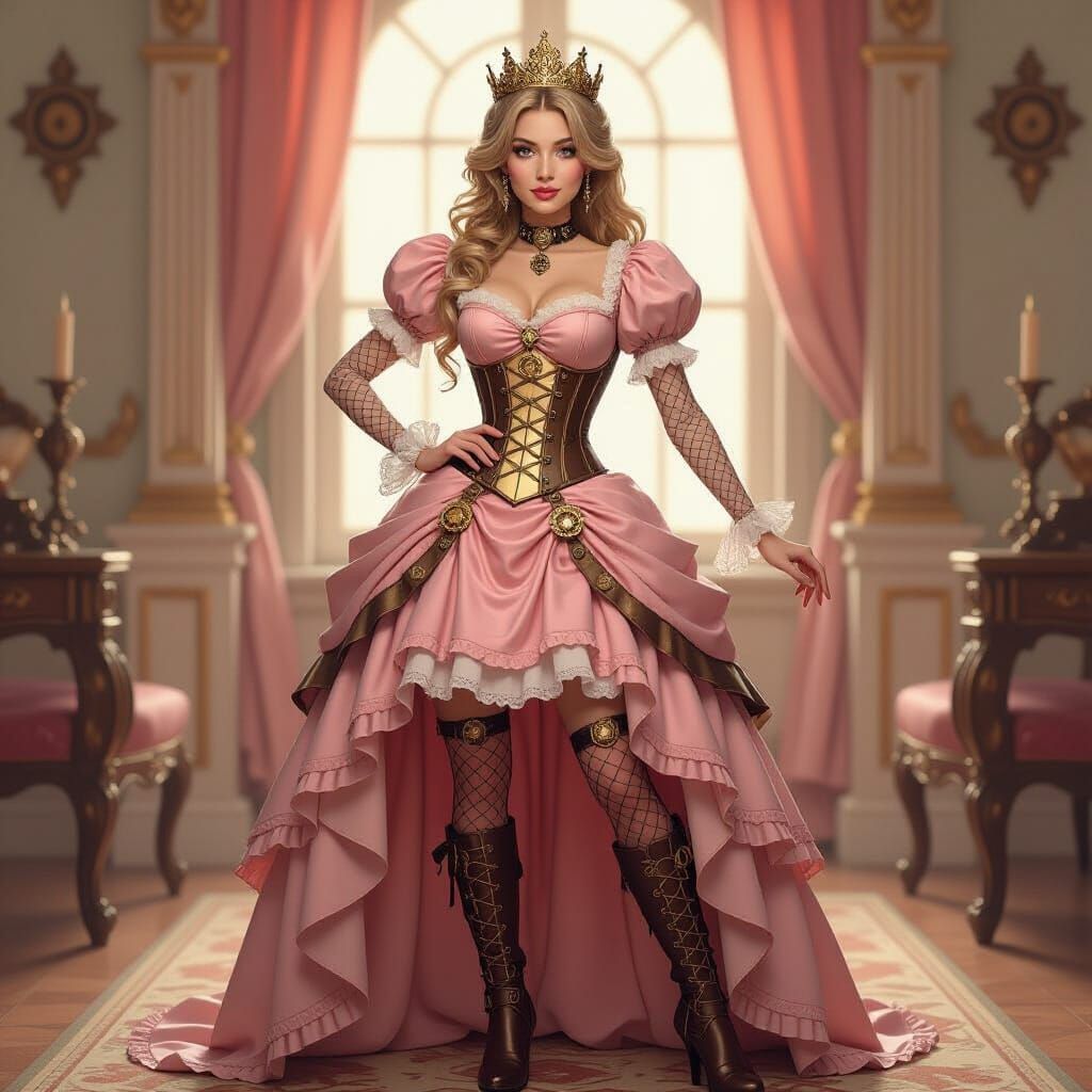 Steampunk Princess Peach With Clockwork Accents