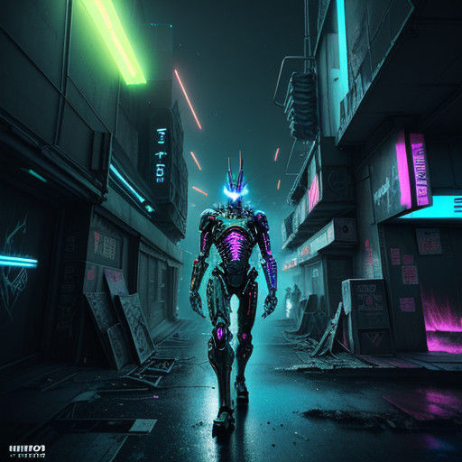 Android Warrior in a Futuristic, Post-Apocalyptic Cityscape:...
