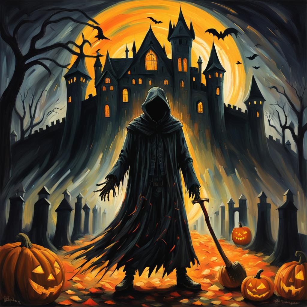 Eerie Grim Reaper in Expressionist Horror Art