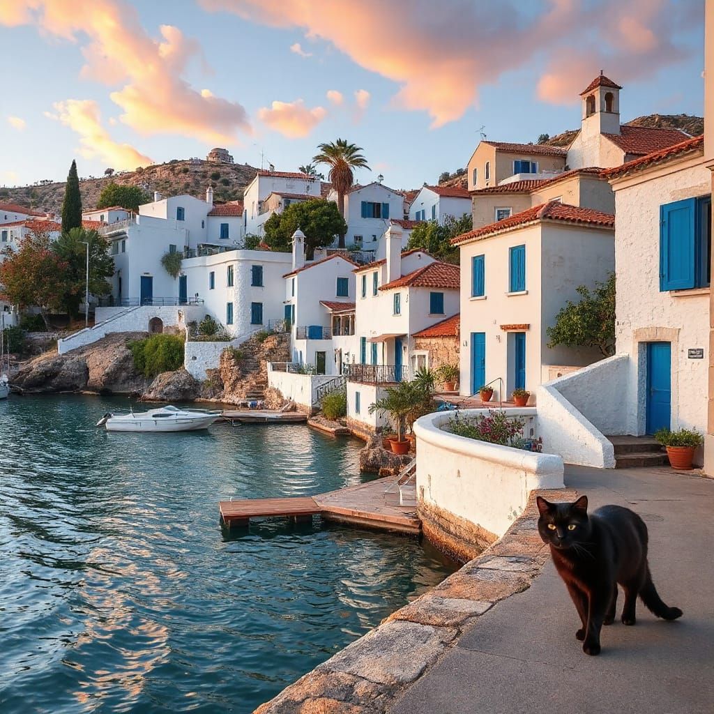 Picturesque Greek Coast at Sunset