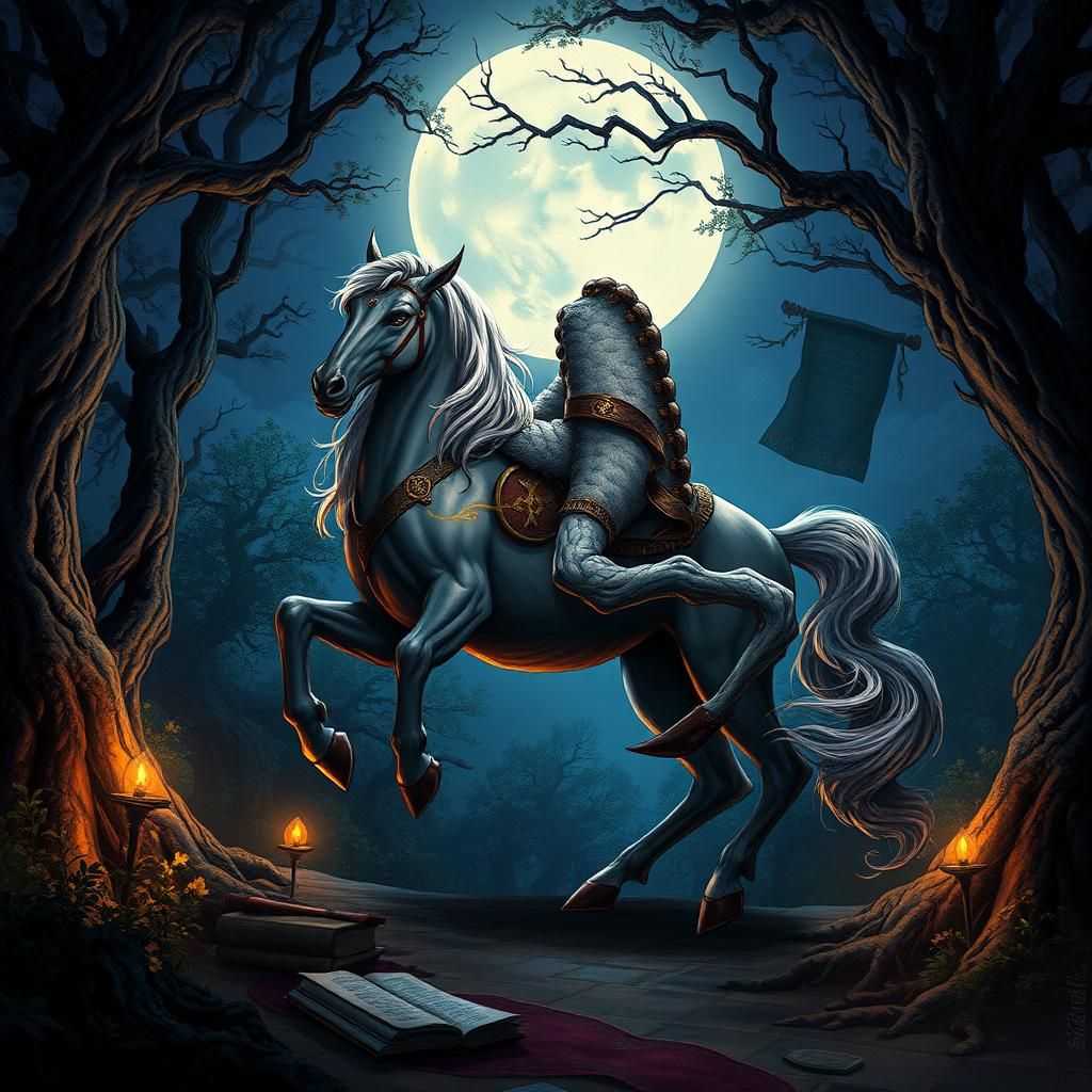 Majestic Centaur in Moonlit Forest as Matte Painting