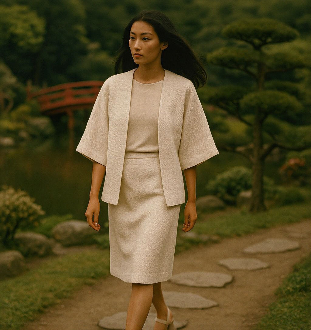 1978 Chloé Fashion: Japanese Woman in Garden