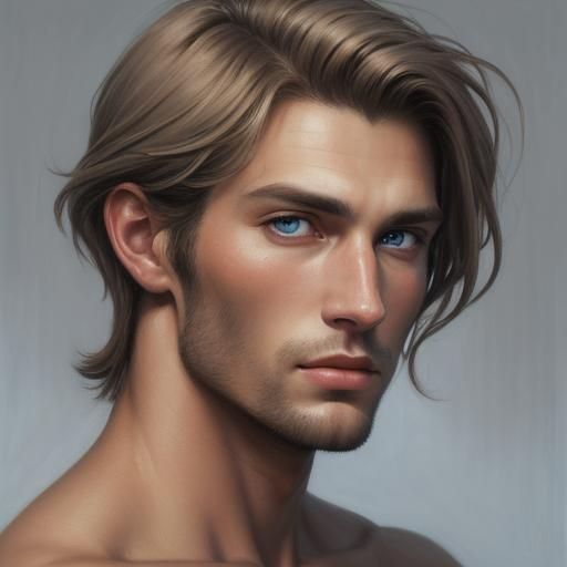 Portrait of a Handsome Man with Gray Eyes as Oil Painting