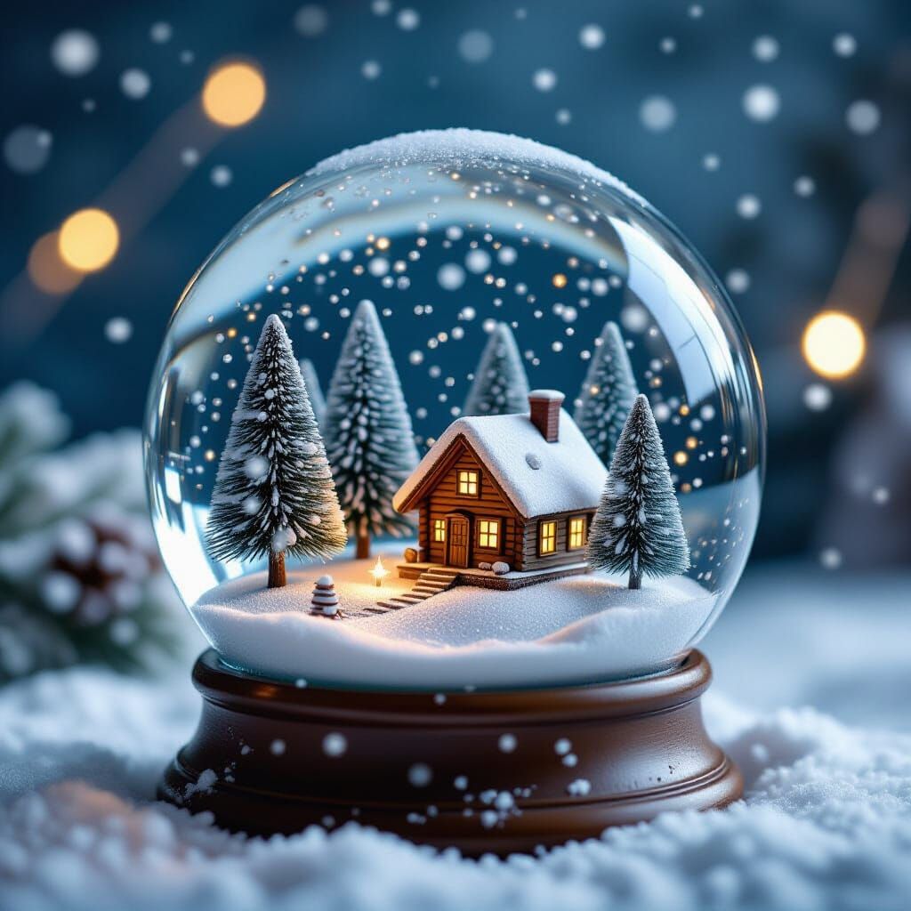 Whimsical Snow Globe Winter Scene Illustration