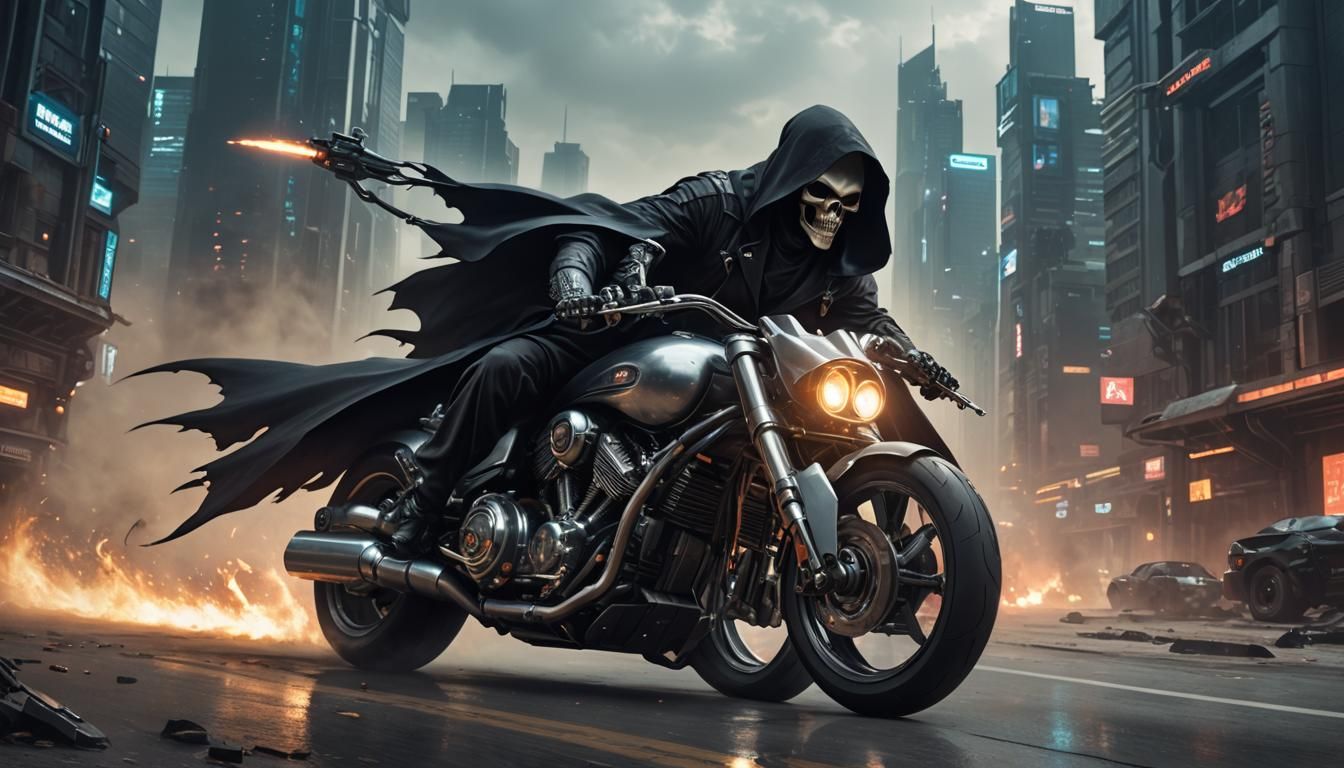 Grim Reaper on Futuristic Motorcycle