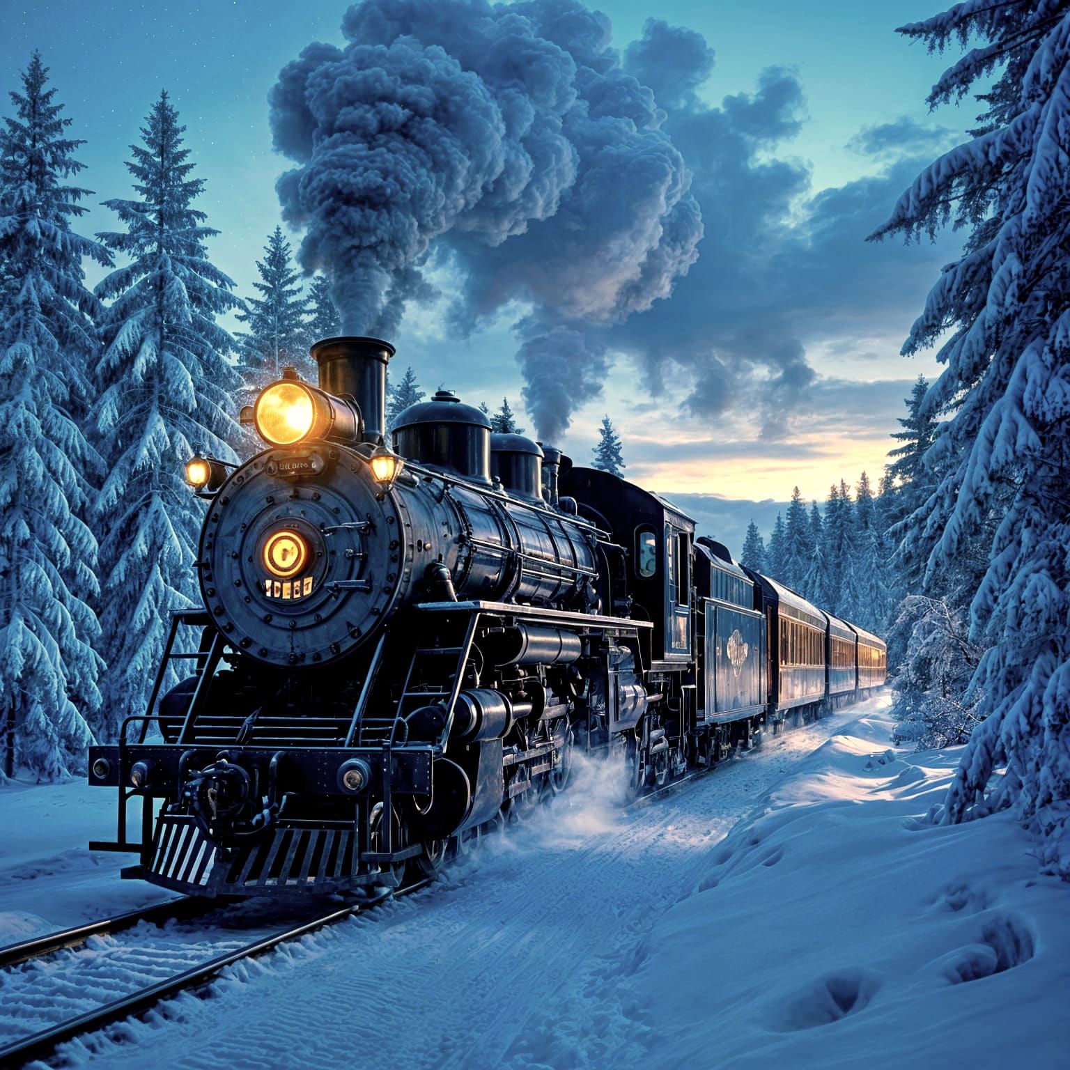 Majestic Frost-Covered Train in Snowy Forest