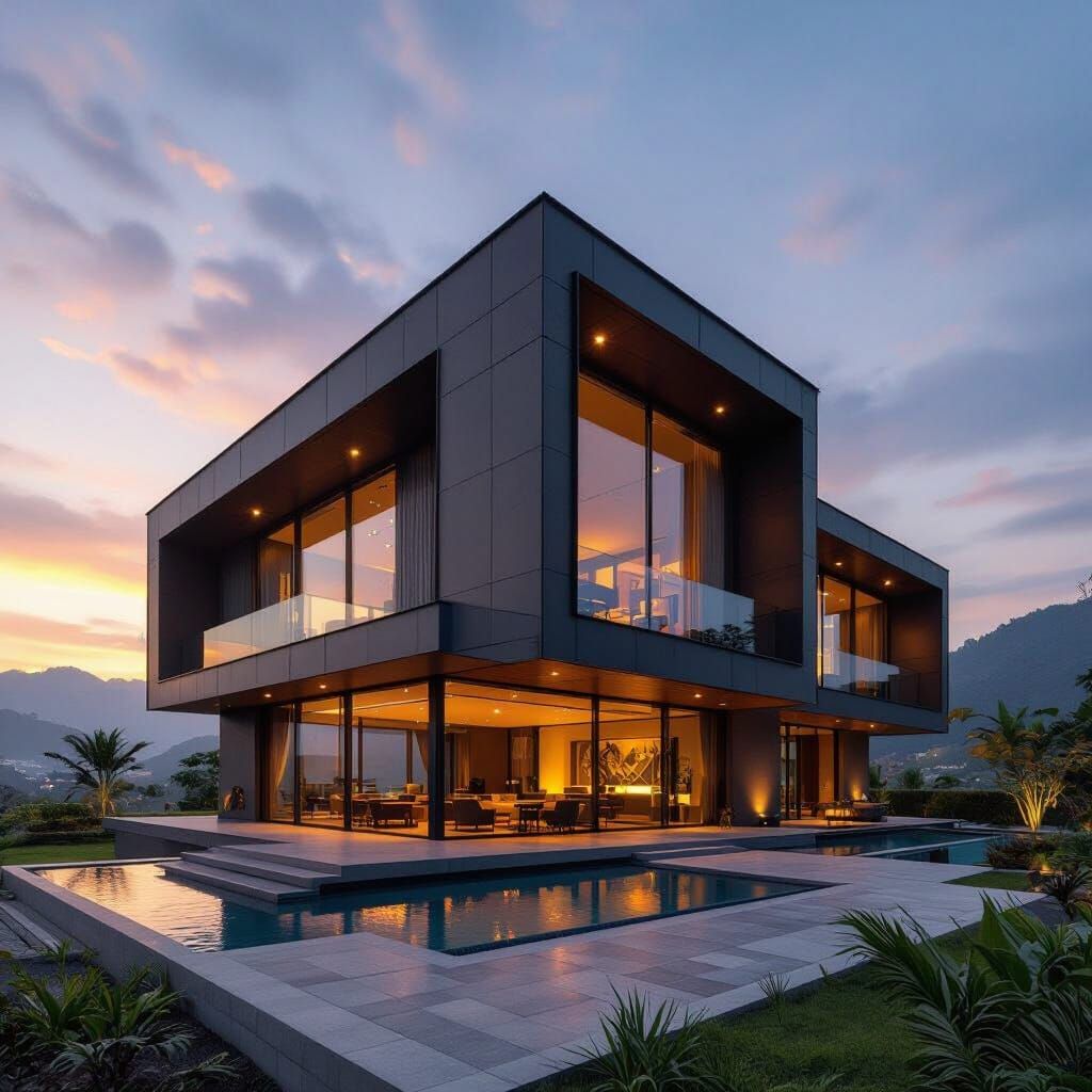 Postmodern Mountain Home Design at Sunset