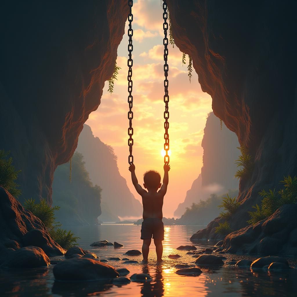 Child Breaks Free in Hopeful Philippine Landscape