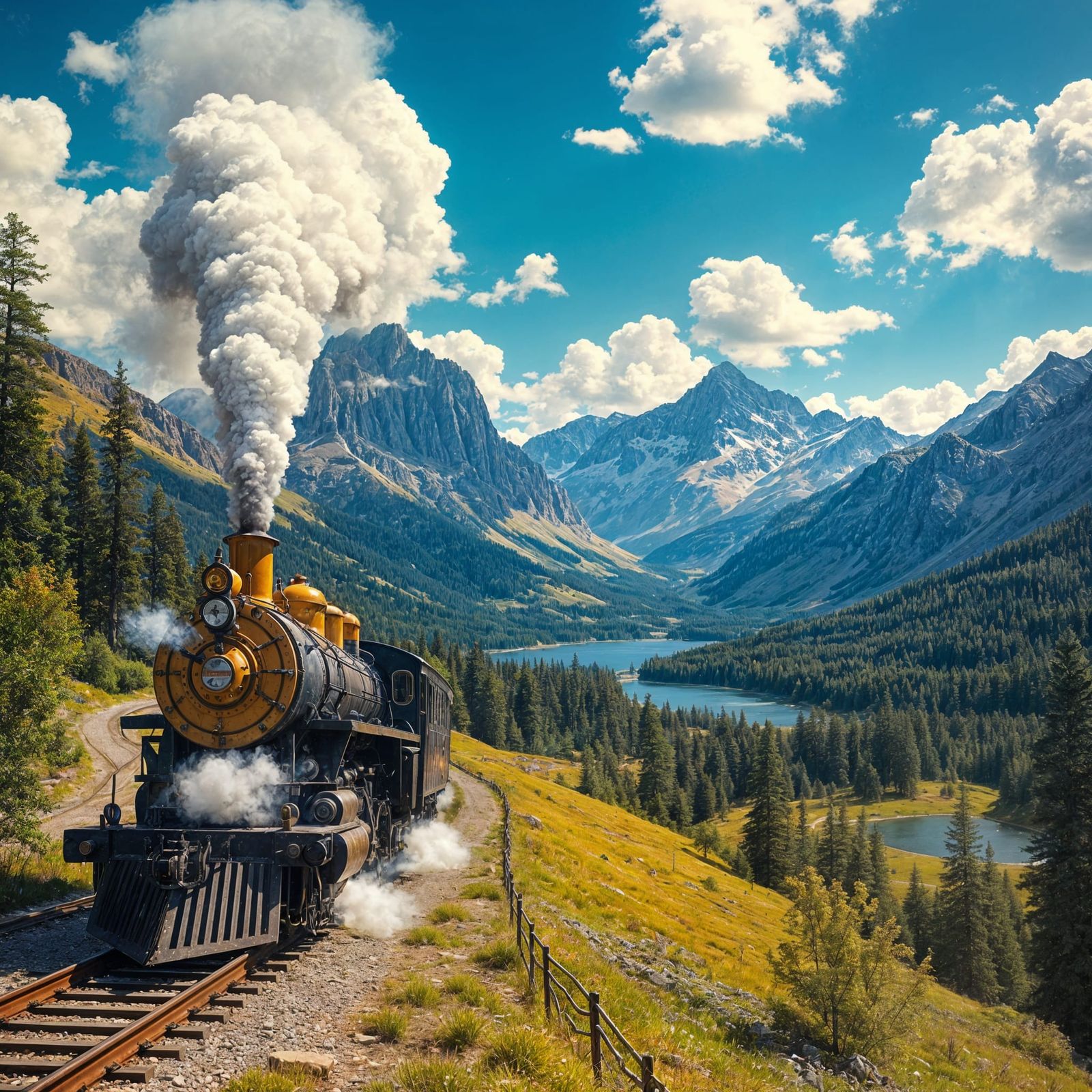 Steam Locomotive in a Bierstadt-Inspired Landscape