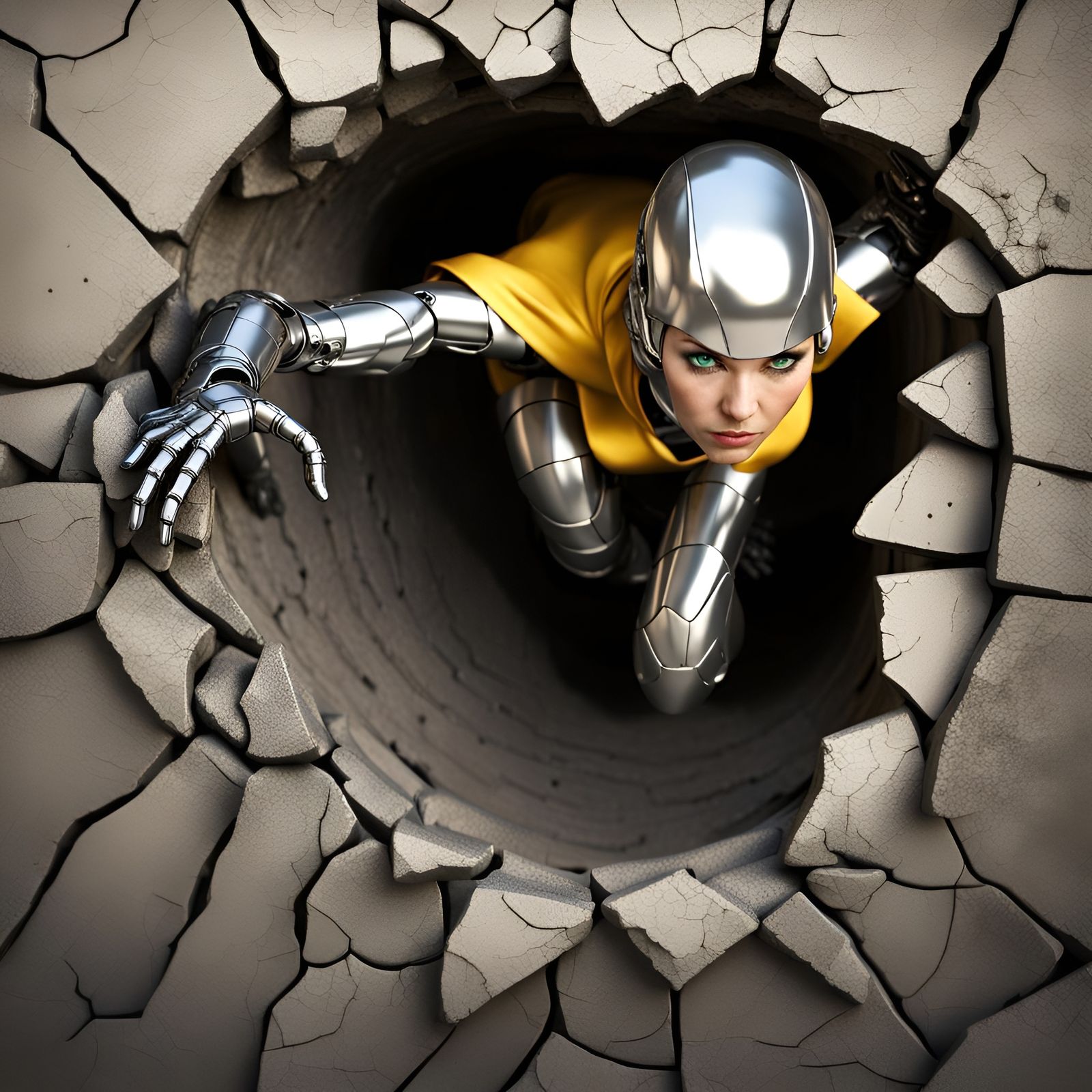 Robotic Superhero Emerges From Wall