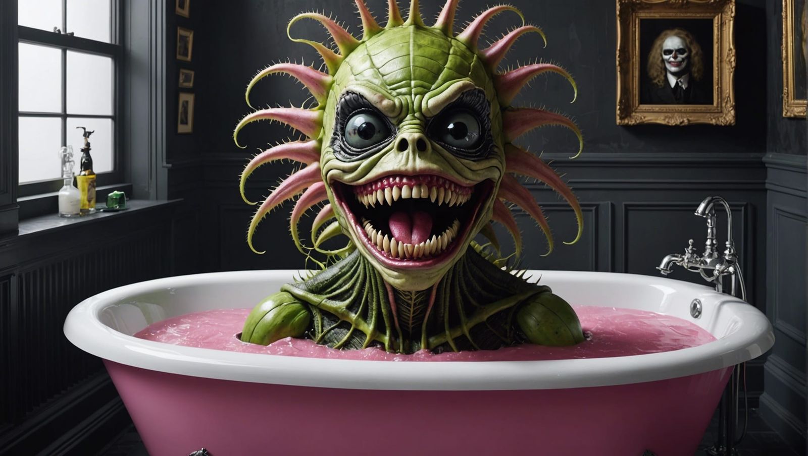 Ominous Horror: Cryptid Clown in Giger Style