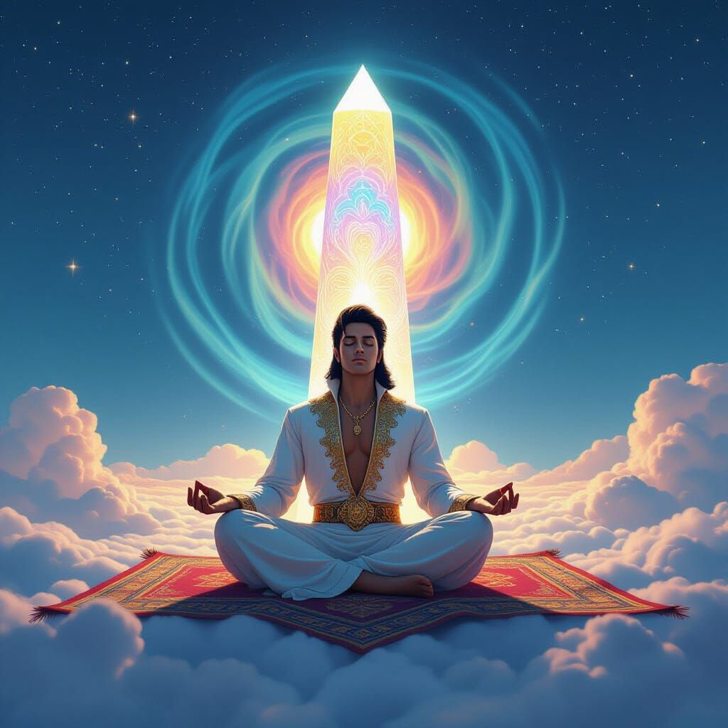 Elvis-Genie Meditating on Magic Carpet