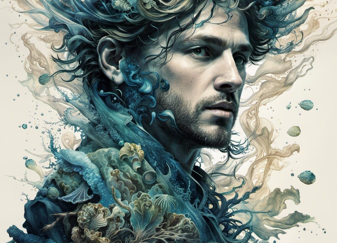 Seaweed Man Inkblot Art in Deep Colors