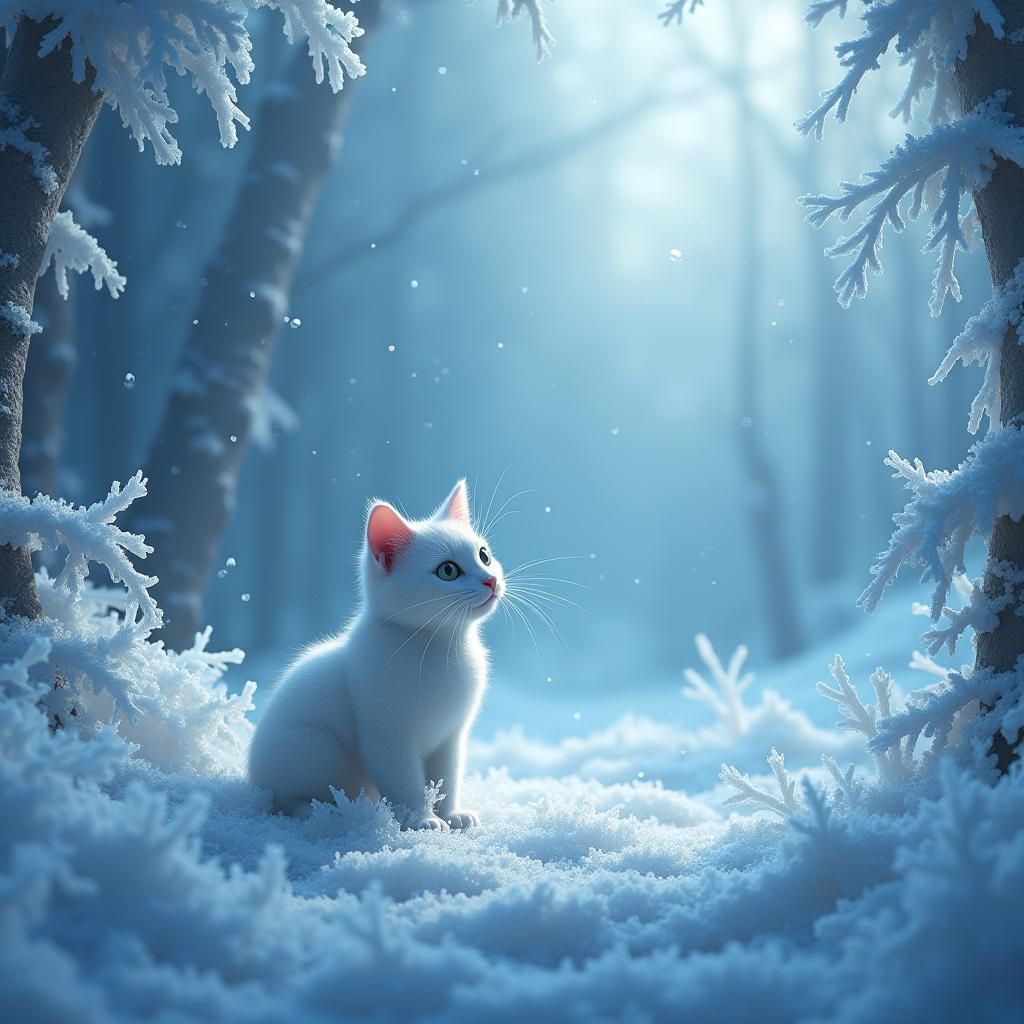 Mystical Cat in Frozen Studio, Digital Painting