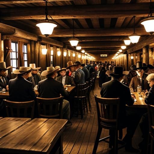 Crowded Saloon Scene in the Old West