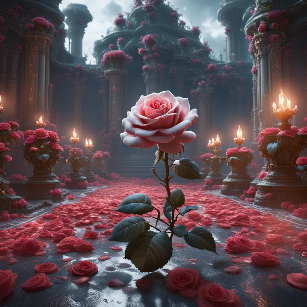 Detailed Matte Painting of a White Rose
