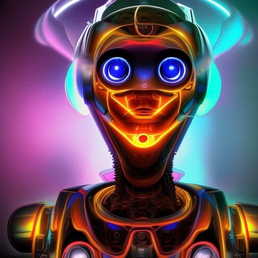 Robot Head Portal in Cyberpunk Sci-Fi Style