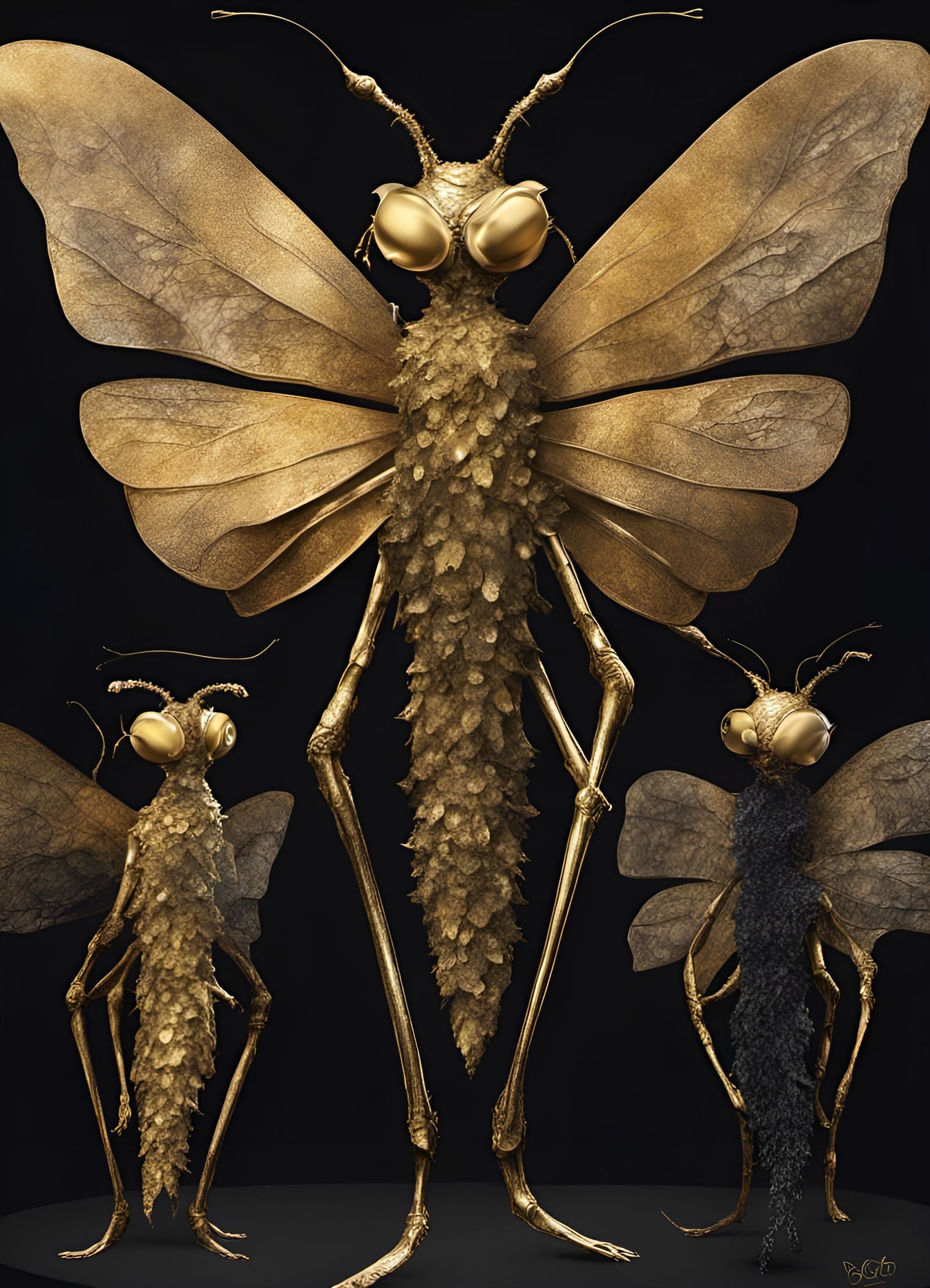 Insect People with Gold Aura on Black