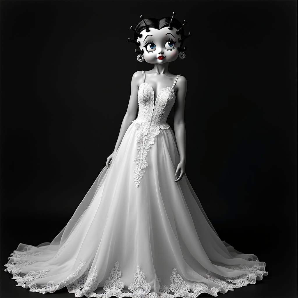 Stylized Betty Boop in Flowing White Dress