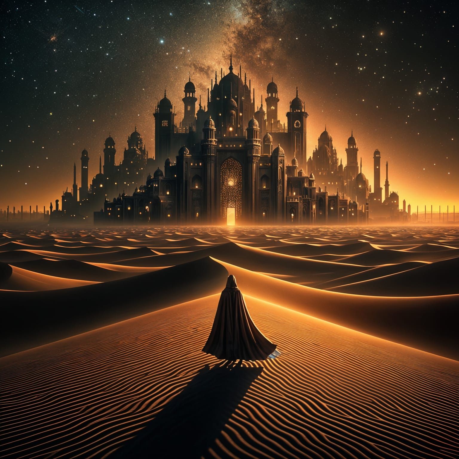 Mughal City in Starlit Desert Digital Matte Painting
