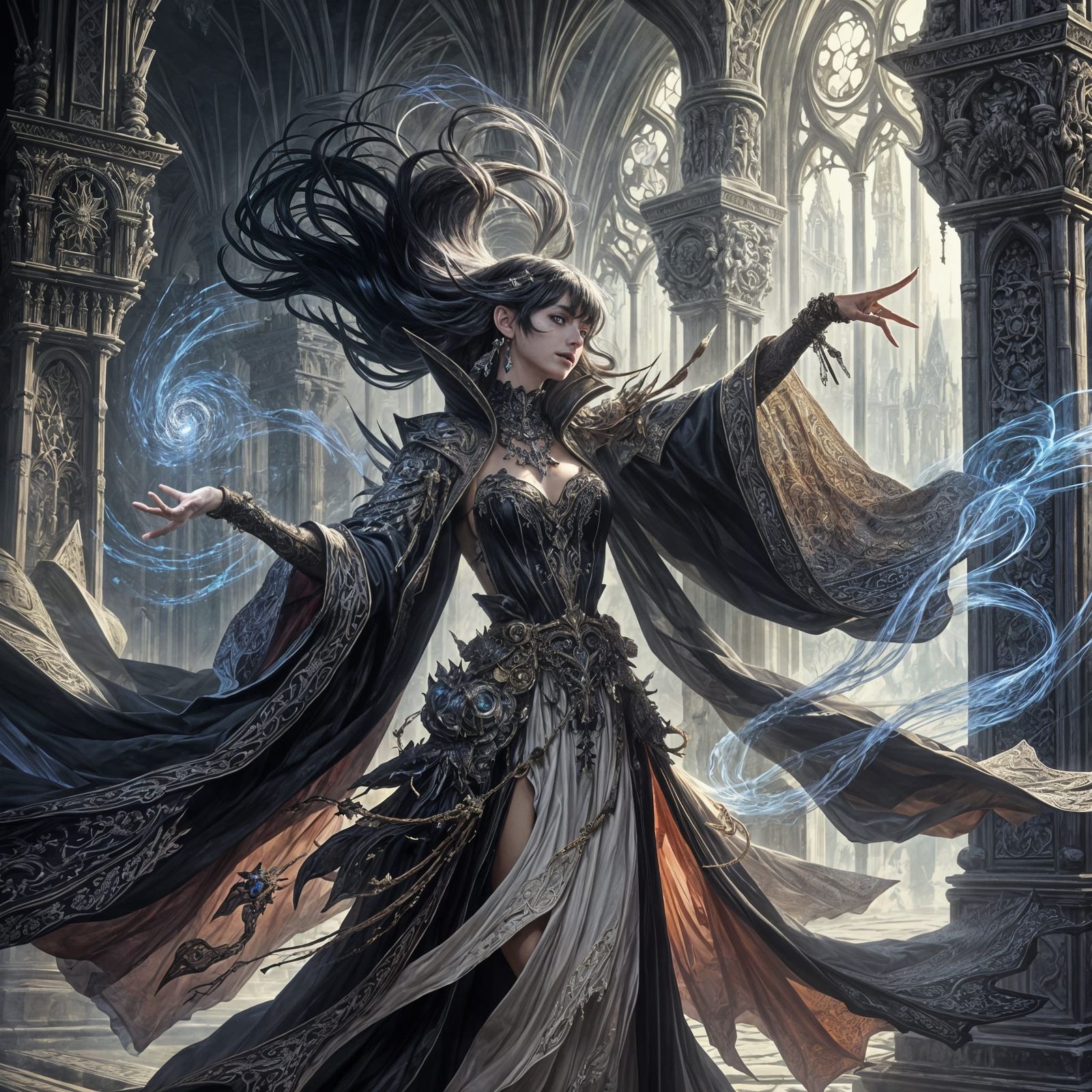 Ethereal Sorceress Unleashes Magic in Ancient Cathedral