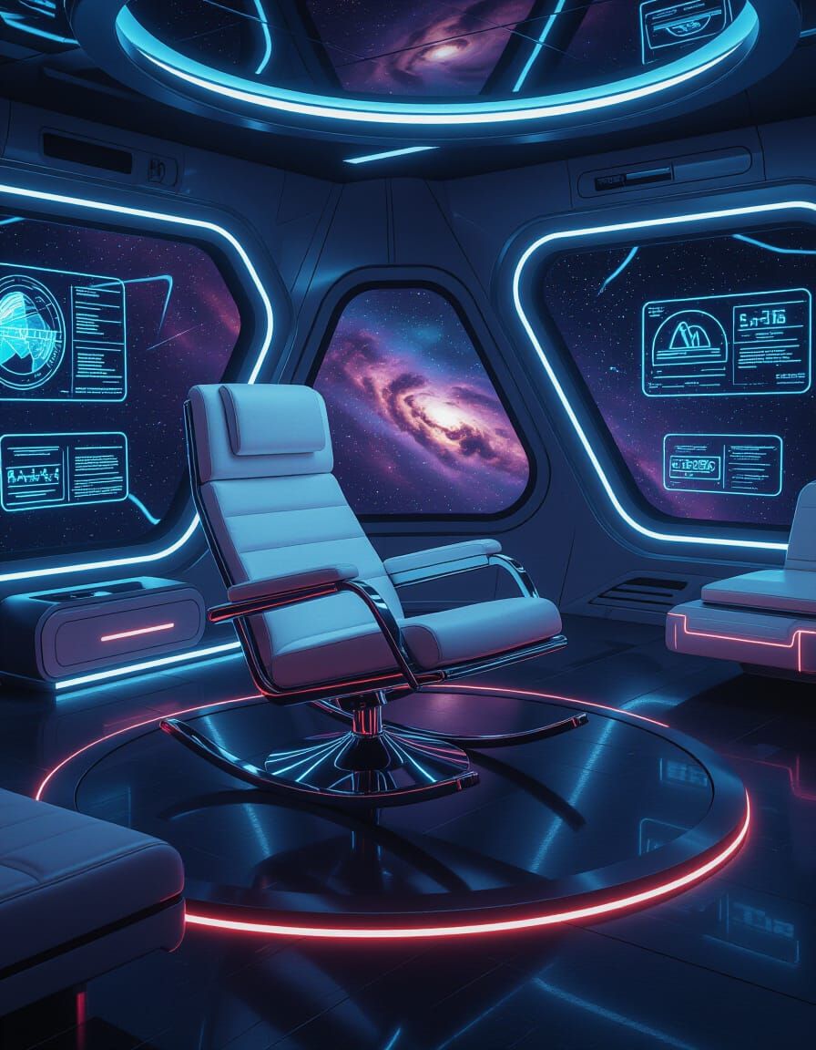 Futuristic Rocking Chair in Zero-Gravity Space Station