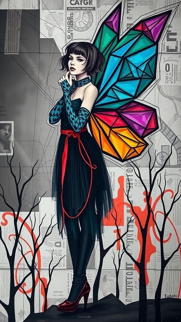 Abstract Photogram of Geometric Winged Figure in Dada Style