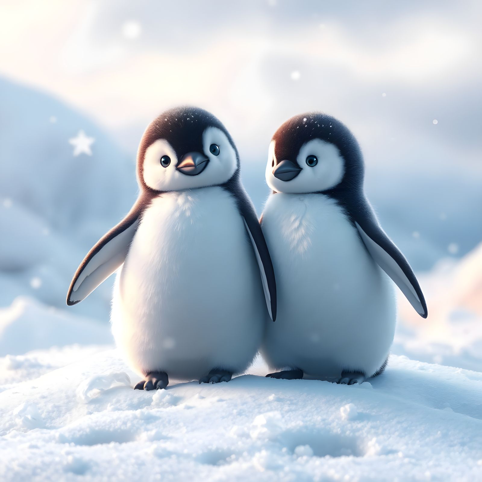 Charming Baby Penguins on Serene Arctic Iceberg