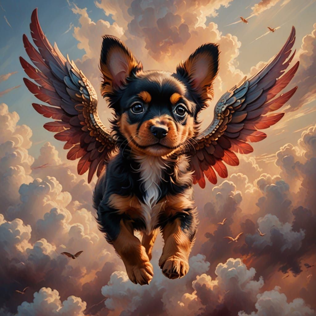 Winged Puppy Flight in High Fantasy Style