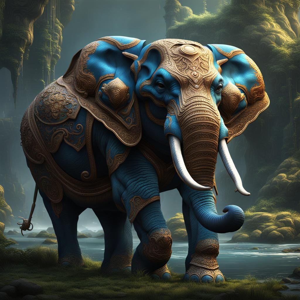 Fantastical Elephant Matte Painting in Deep Color