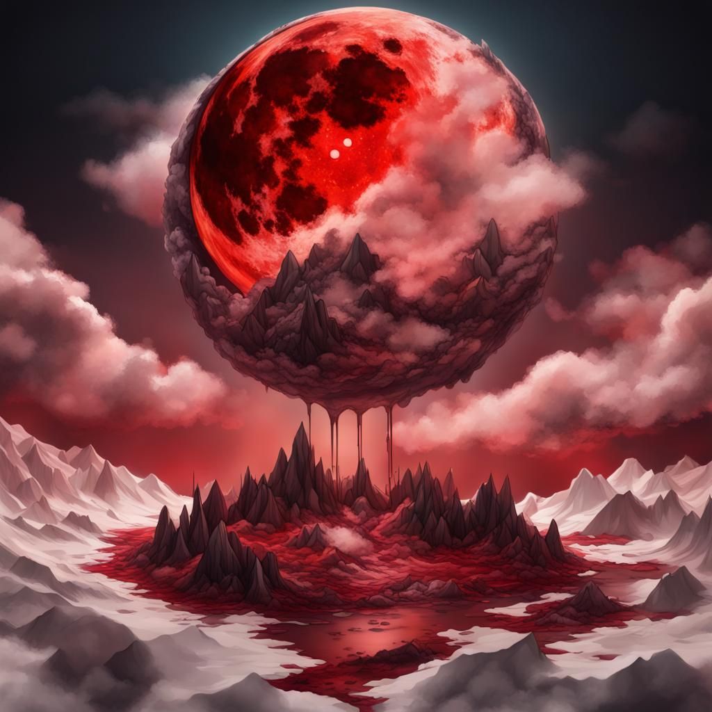 Blood Moon Portrait in Surrealist Alcohol Ink Style