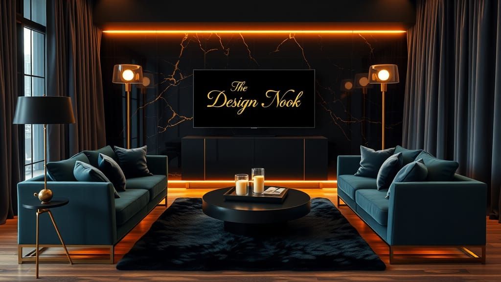 Luxury Living Room with 4K OLED TV in Dark Opulent Style
