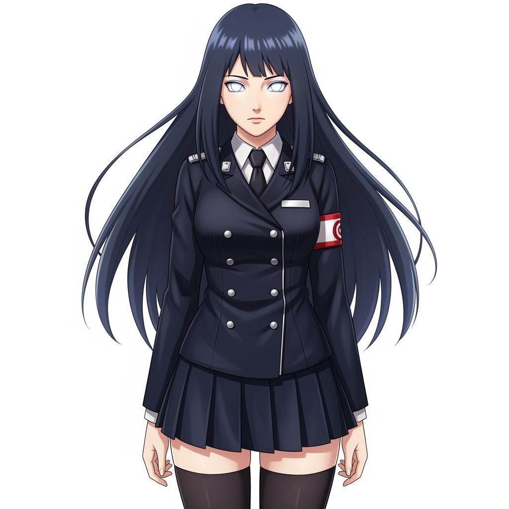 Hinata Hyuga in Military Uniform, Anime Style