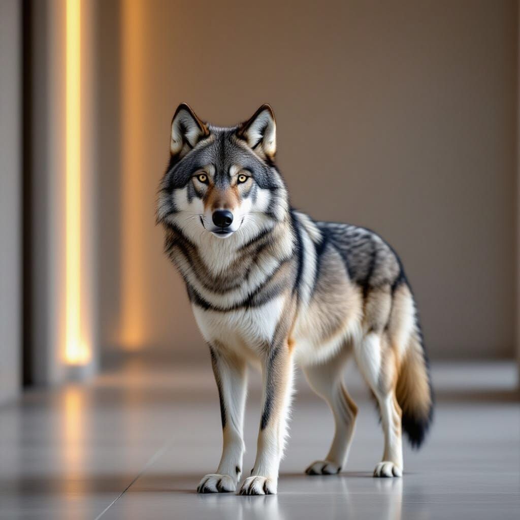 Majestic Wolf in Modern Interior Photography Setting