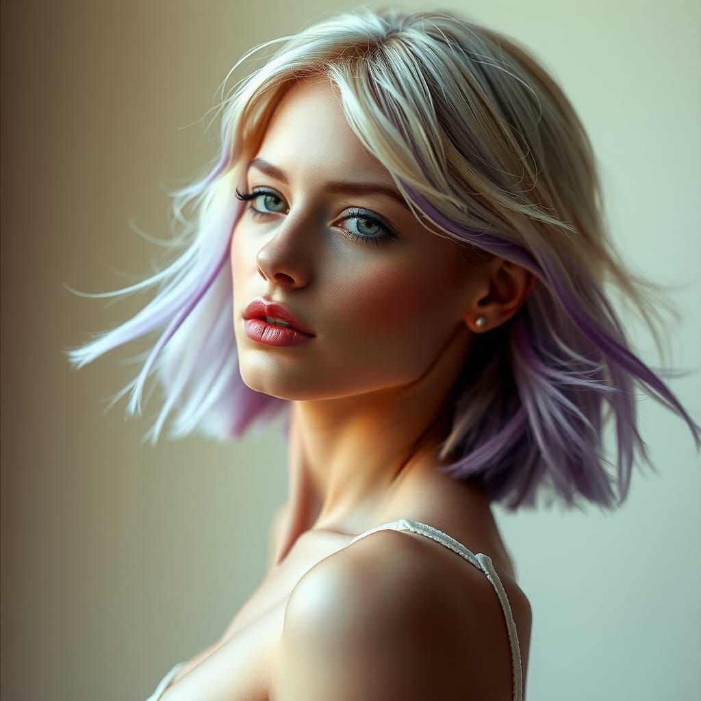 Platinum Blond Woman with Purple Highlights, Cinematic Film