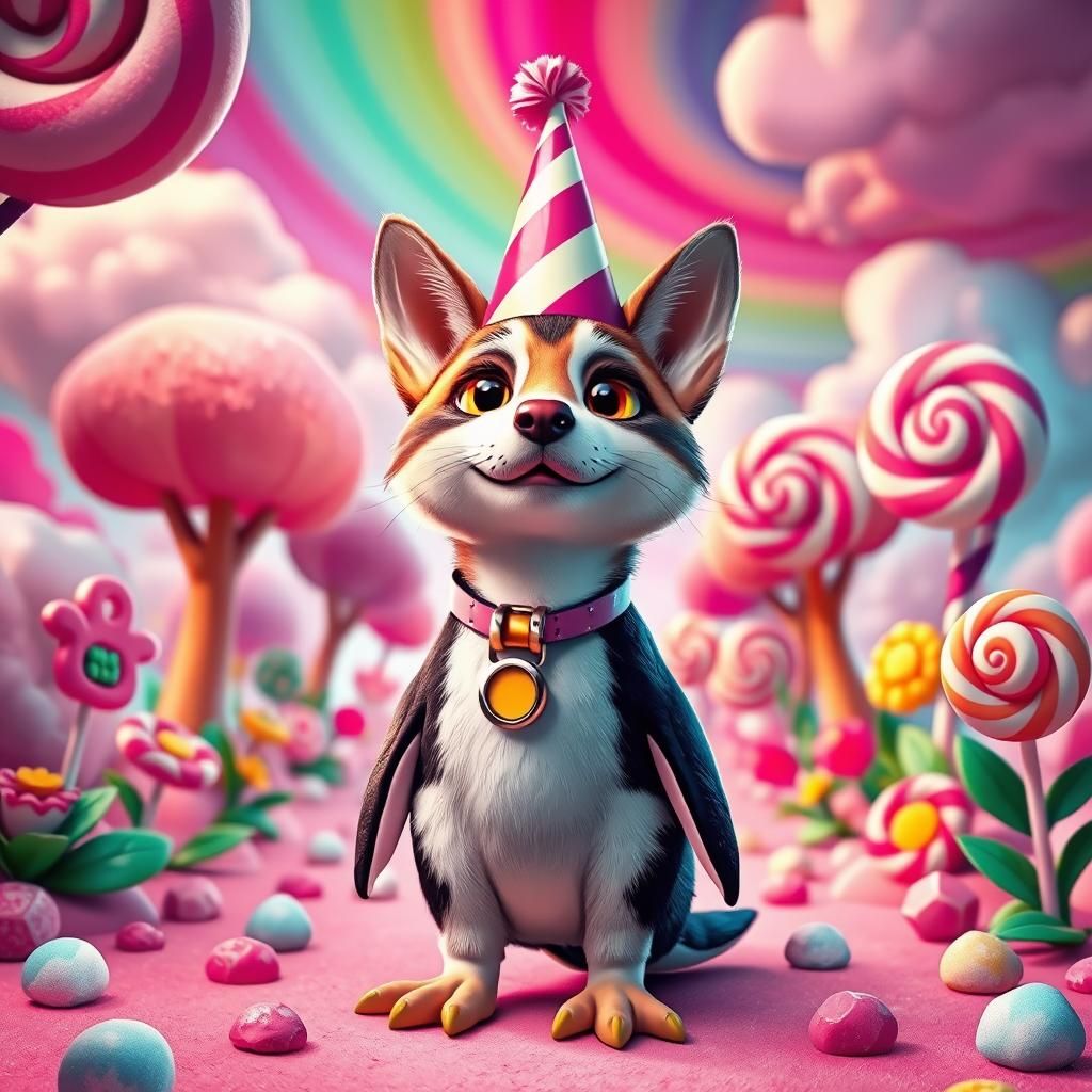 Whimsical Creature in Candyland: Digital Illustration