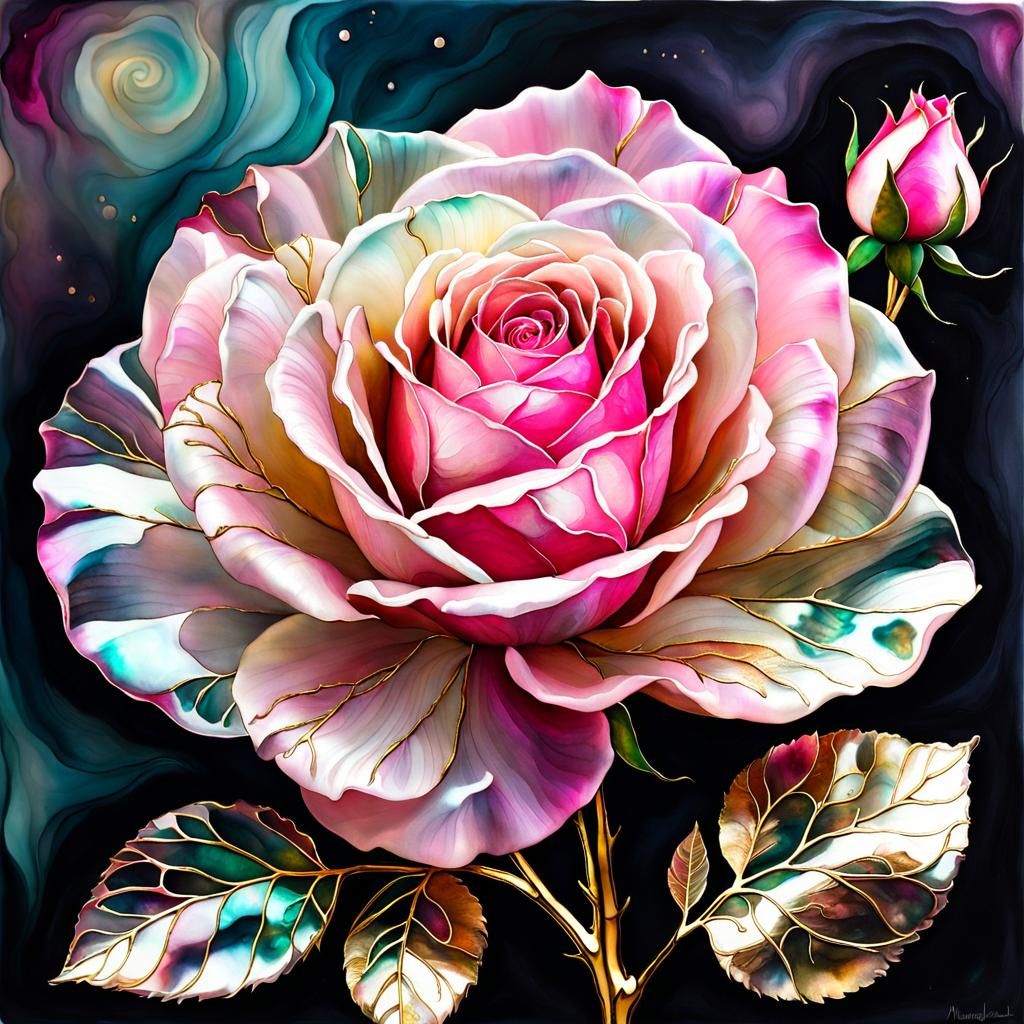 Magical Pink Rose with Gold Detailing