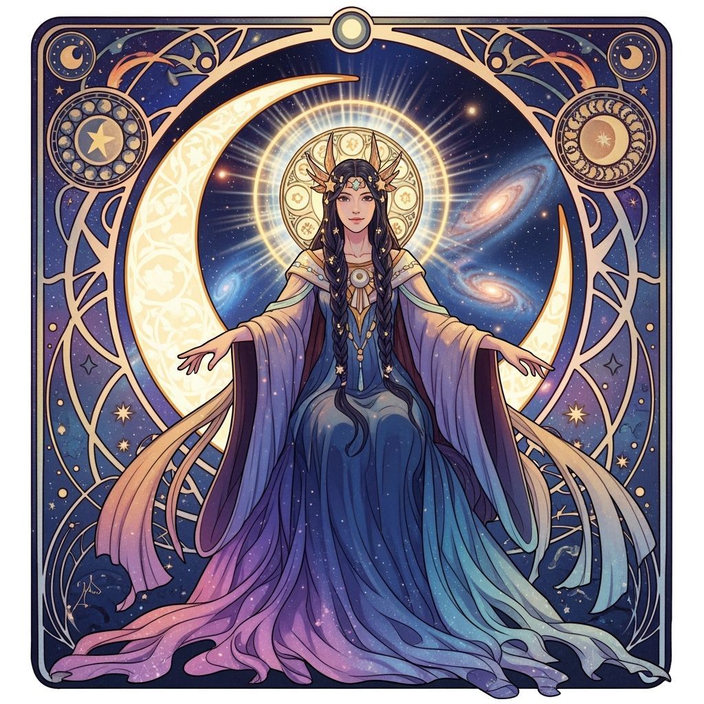 Celestial Empress on Crescent Throne, Digital Painting